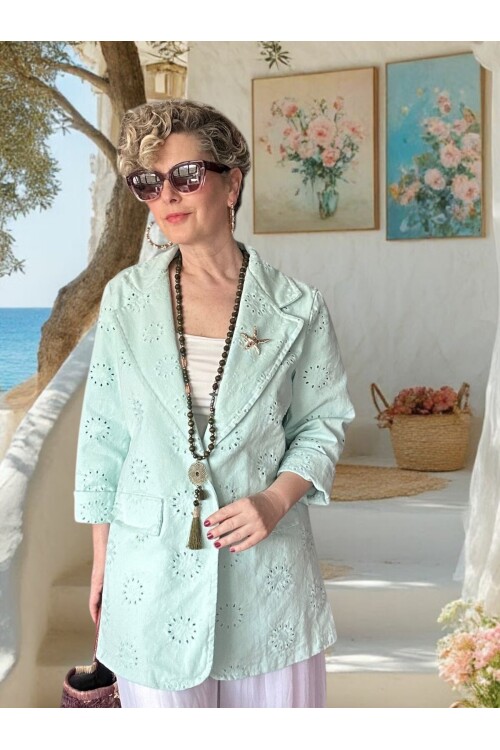 Primma | Fisto Nakışlı & Yıldız Broşlu Pamuk Blazer Mint