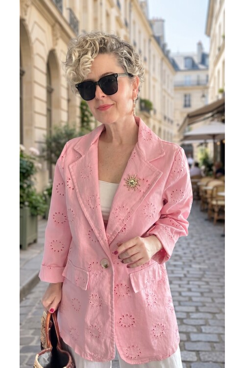 Primma | Fisto Nakışlı & Yıldız Broşlu Pamuk Blazer Pembe