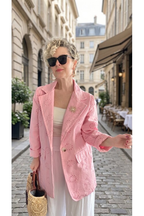 Primma | Fisto Nakışlı & Yıldız Broşlu Pamuk Blazer Pembe