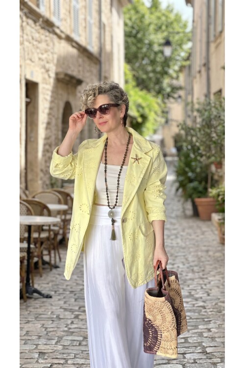 Primma | Fisto Nakışlı & Yıldız Broşlu Pamuk Blazer Sarı