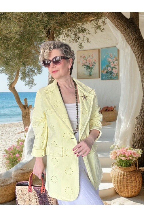 Primma | Fisto Nakışlı & Yıldız Broşlu Pamuk Blazer Sarı