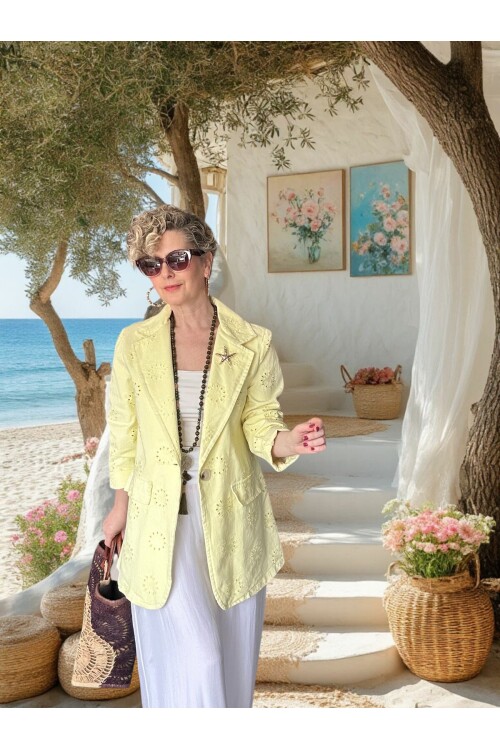 Primma | Fisto Nakışlı & Yıldız Broşlu Pamuk Blazer Sarı