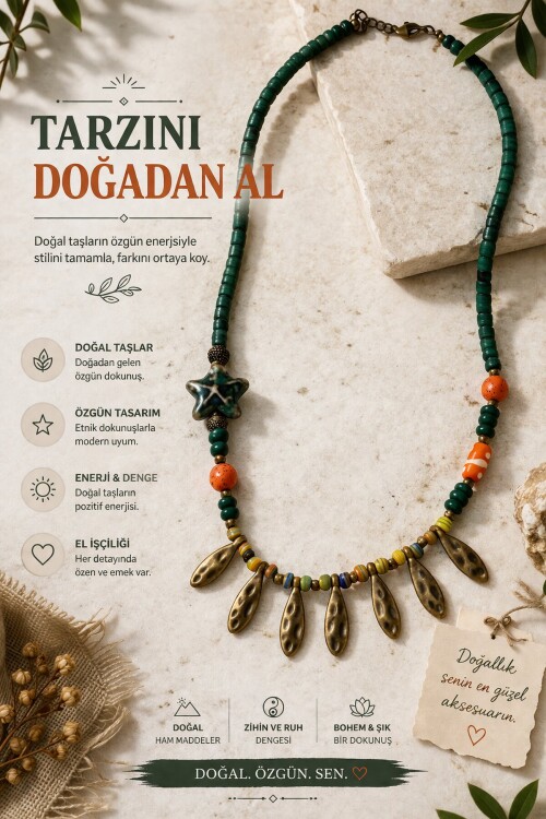 Qukın Doğal Taş Etnik Kolye