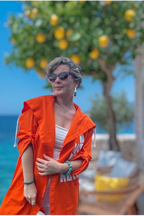 Ragno Detaylı Tasarım Trenc Ceket Turuncu