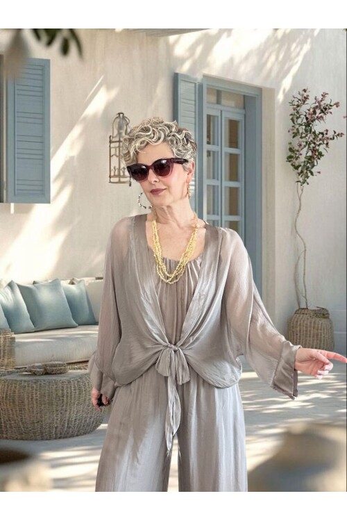 Retti Ön Düğüm Detay İtayan İpek Karışımlı  Bluz Fango