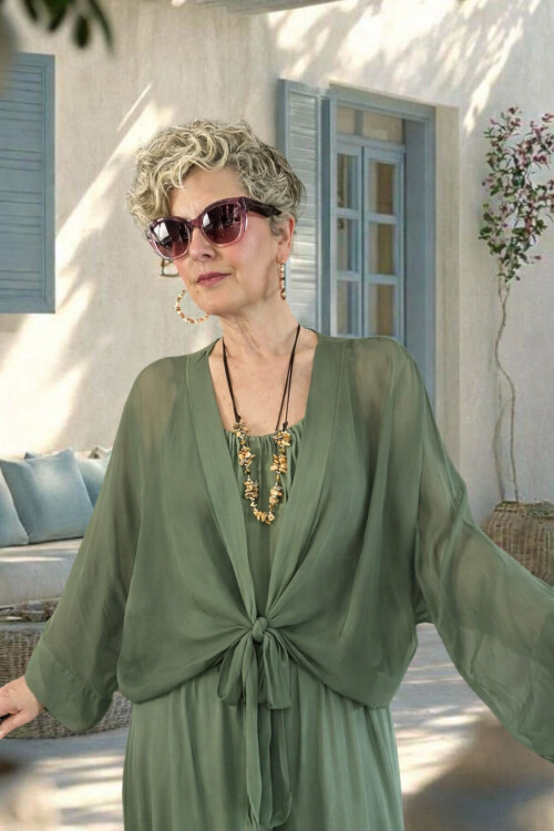 Retti Ön Düğüm Detay İtayan İpek Karışımlı  Bluz Military