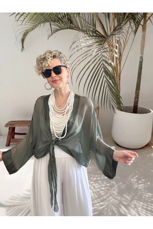 Retti Ön Düğüm Detay İtayan İpek Karışımlı  Bluz Military