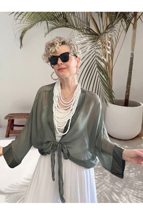 Retti Ön Düğüm Detay İtayan İpek Karışımlı  Bluz Military