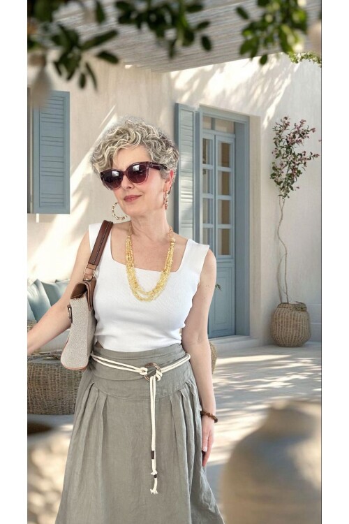 Rezza İtalyan Halka Detaylı Artizan Keten Etek Fango