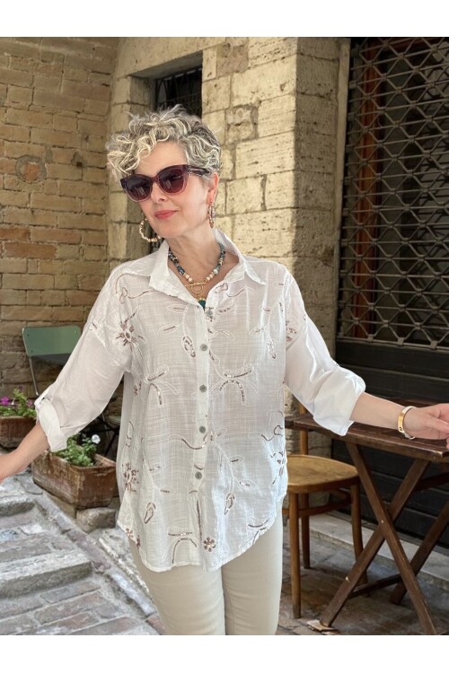 Sabbi İtalyan Payet Nakış Detaylı Gömlek Beyaz
