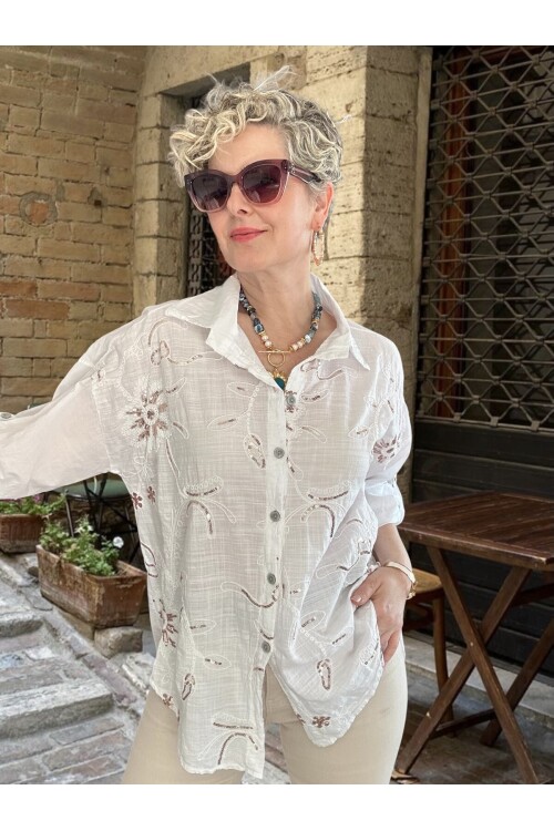 Sabbi İtalyan Payet Nakış Detaylı Gömlek Beyaz
