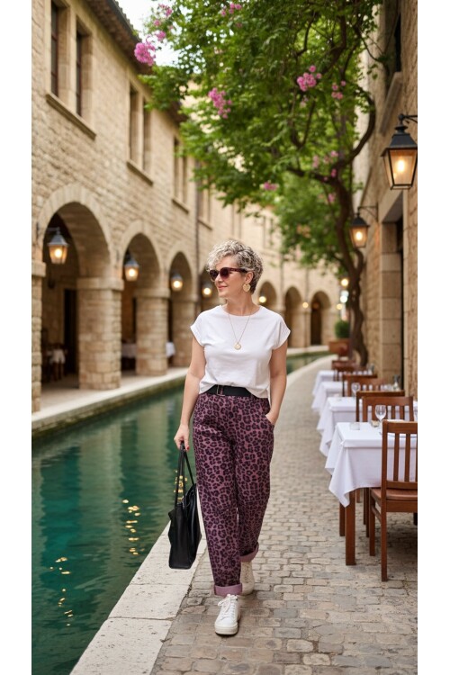 Senly İtalyan Leopar Kemerli Pantolon Bordo
