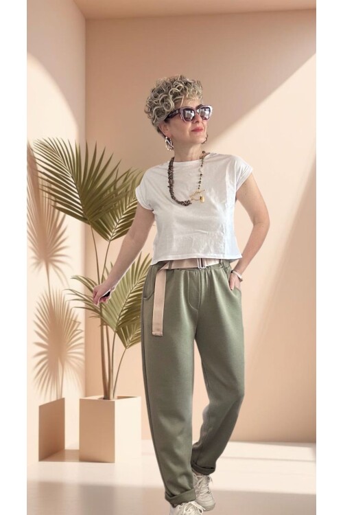 Solle İtalyan Modal Kemerli Havuç Pantolon Haki