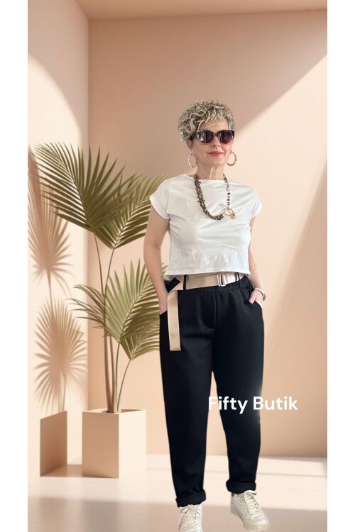 Solle İtalyan Modal Kemerli Havuç Pantolon Siyah