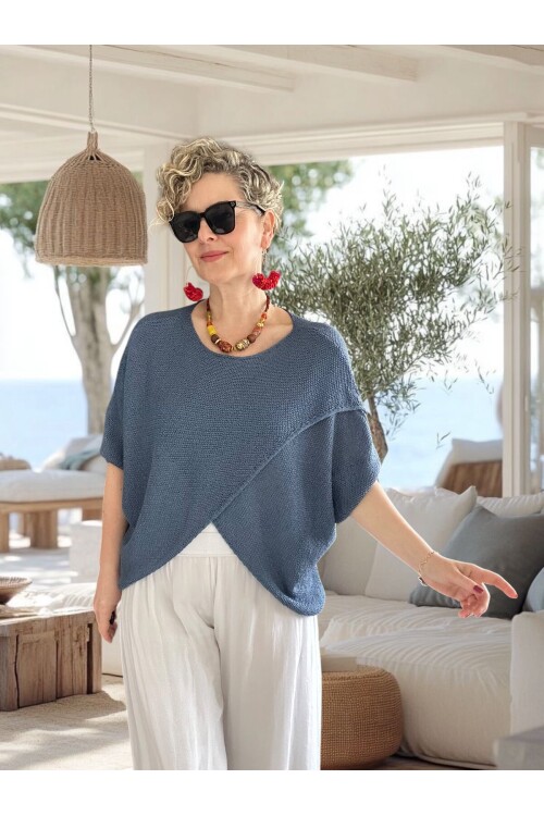 Sopra Çapraz Kesim Salaş Merserize Bluz İndigo