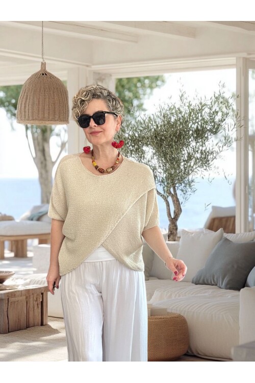 Sopra Çapraz Kesim Salaş Merserize Bluz Taş