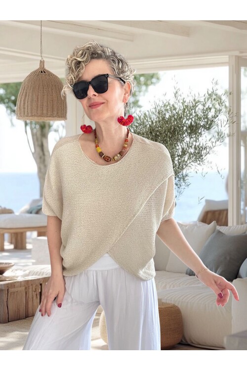 Sopra Çapraz Kesim Salaş Merserize Bluz Taş