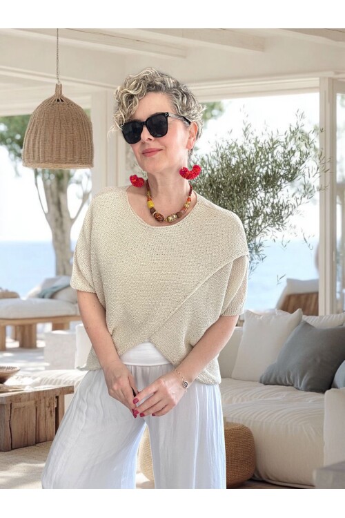 Sopra Çapraz Kesim Salaş Merserize Bluz Taş