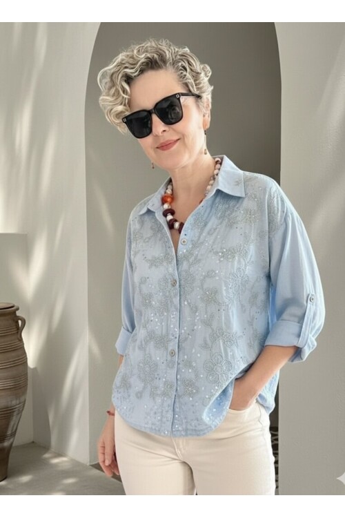 Taffi İtalyan Fisto Pul Detay Gömlek Bebe Mavi