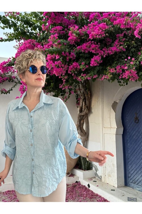 Taffi İtalyan Fisto Pul Detay Gömlek Bebe Mavi