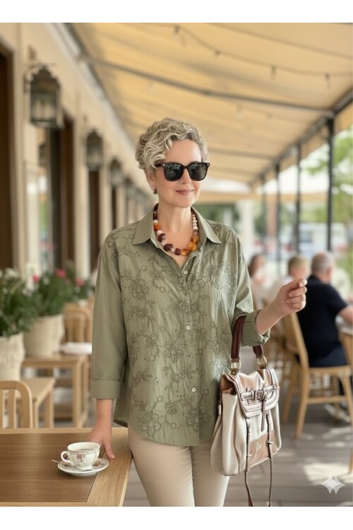 Taffi İtalyan Fisto Pul Detay Gömlek Haki Yeşil