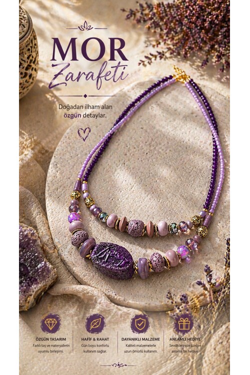 Thali Etnik Pirinç Cam Doğal Taş Kolye