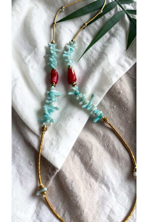 Turkuaz Ve Mercan VIP Etnik Kolye