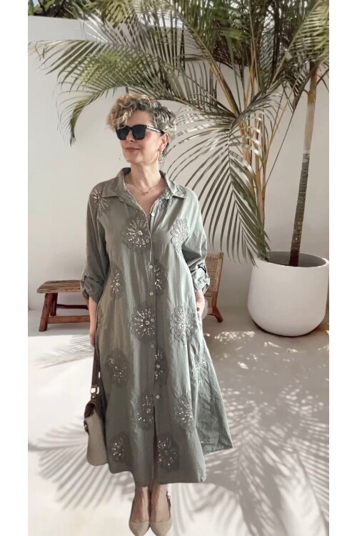 Vello İtalyan Pul Detaylı Gömlek  Elbise Kap Fango