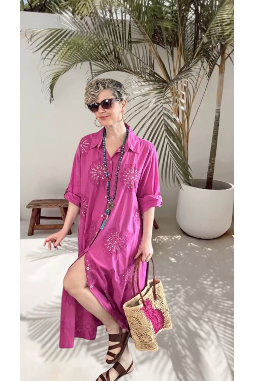 Vello İtalyan Pul Detaylı Gömlek  Elbise Kap Viaola