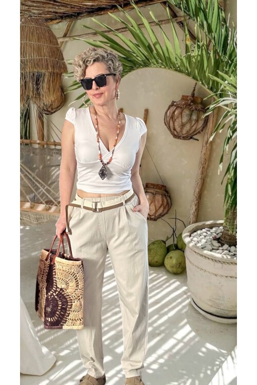 Vicco İtalyan Balon Kemerli Pantolon Beige