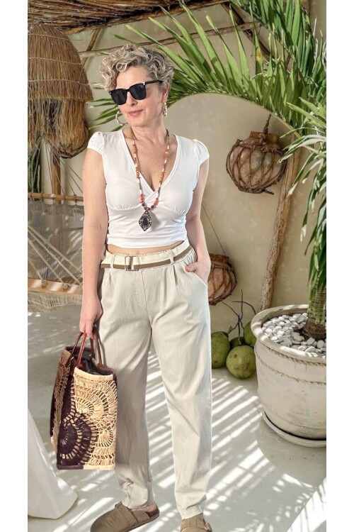 Vicco İtalyan Balon Kemerli Pantolon Beige