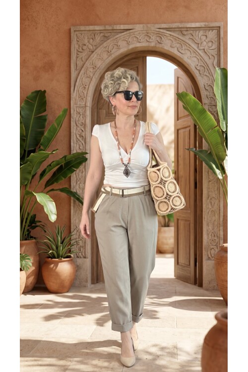 Vicco İtalyan Balon Kemerli Pantolon Fango