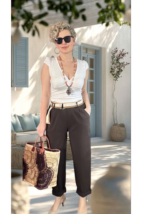Vicco İtalyan Balon Kemerli Pantolon Kahve