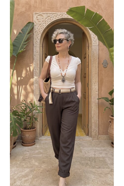 Vicco İtalyan Balon Kemerli Pantolon Kahve