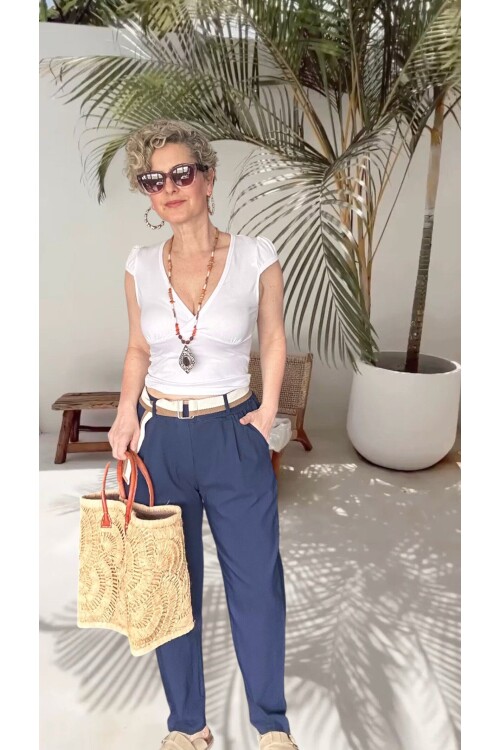 Vicco İtalyan Balon Kemerli Pantolon Lacivert