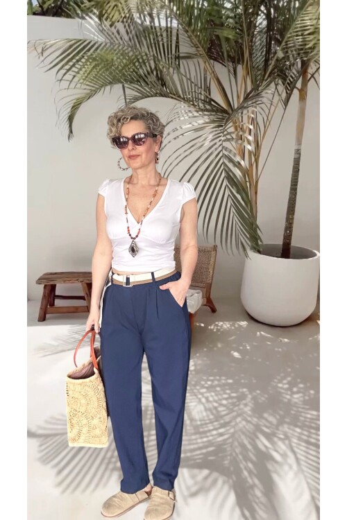 Vicco İtalyan Balon Kemerli Pantolon Lacivert