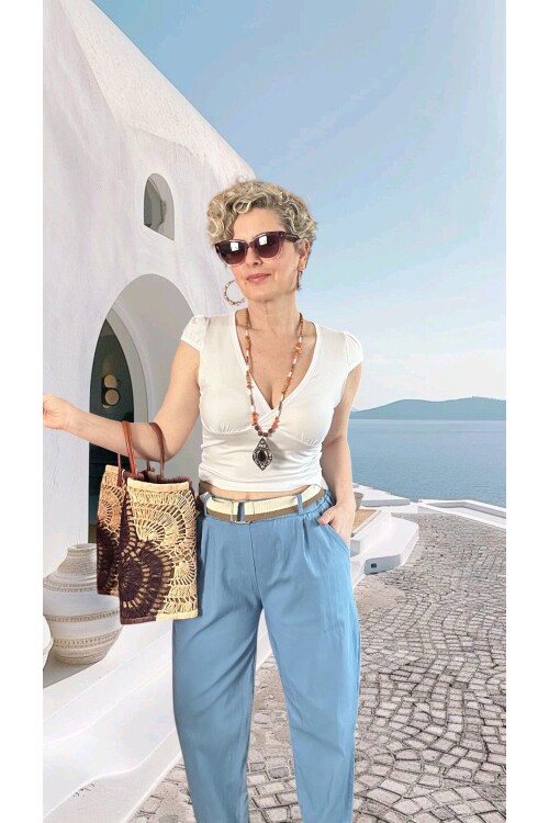 Vicco İtalyan Balon Kemerli Pantolon Mavi