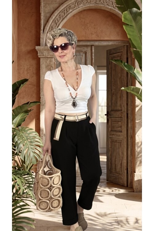 Vicco İtalyan Balon Kemerli Pantolon Siyah