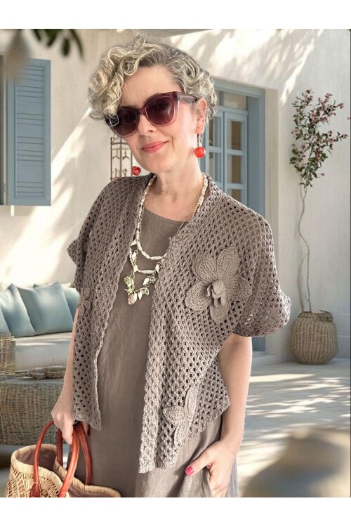 Villa İthal %100 Keten Elbise & Örgü Hırka Takım Fango