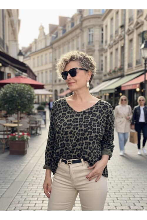 Virgin İtalyan V Yaka Desenli Triko Haki