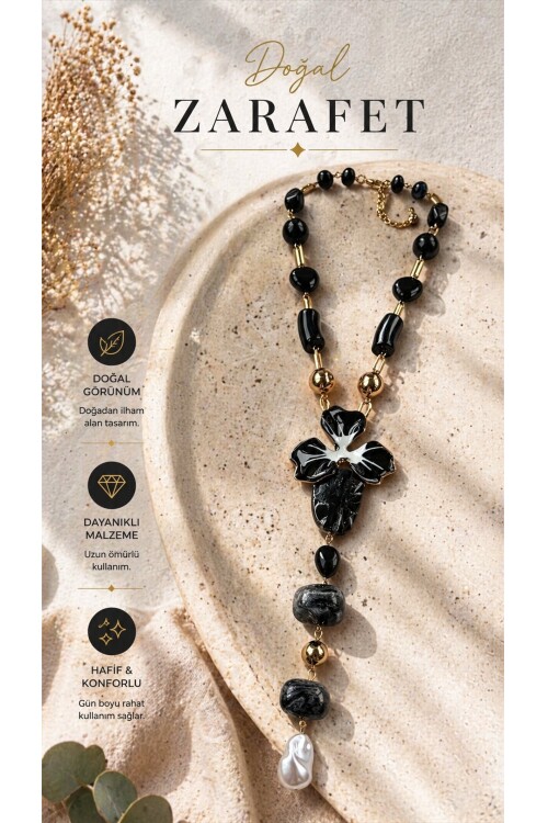 ZRA Modell Çiçek Kolye Siyah