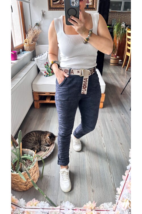 Amour İtalyan Sihirli Kemer Detaylı Pantolon Dark Grey