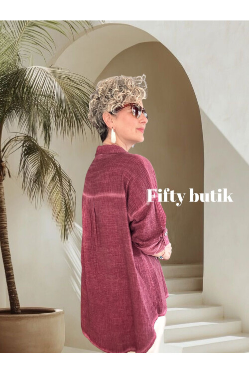 Anci İtalyan Pul Detaylı Gömlek Bordo