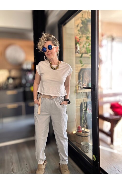 Betty İtalyan Balon Kemerli Pantolon Açık Gri