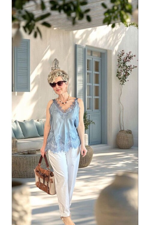 Betty İtalyan Balon Kemerli Pantolon Beyaz
