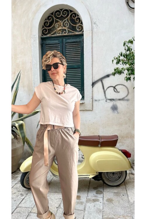 Betty İtalyan Balon Kemerli Pantolon Fango