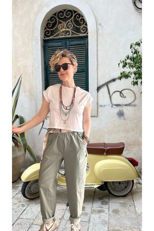 Betty İtalyan Balon Kemerli Pantolon Haki