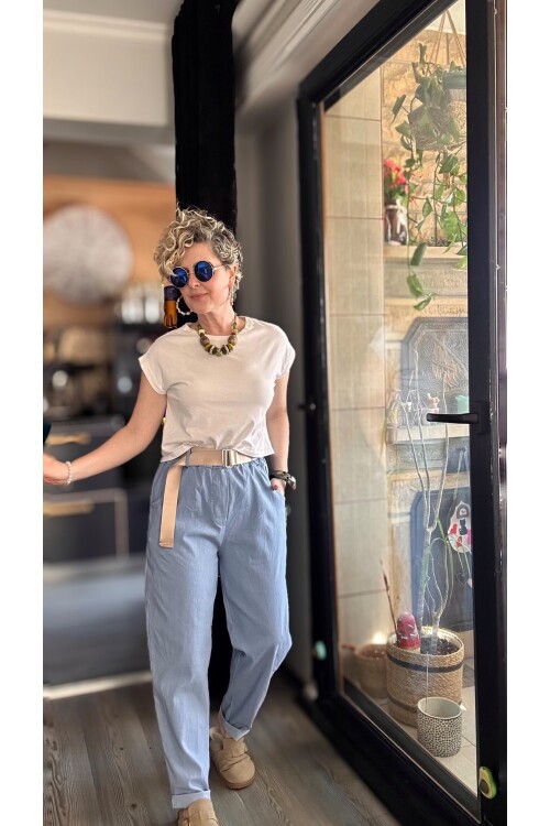 Betty İtalyan Balon Kemerli Pantolon İndigo