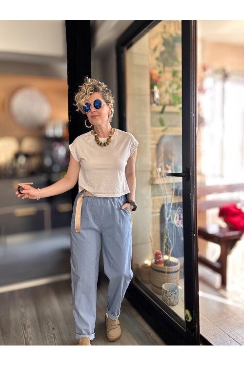 Betty İtalyan Balon Kemerli Pantolon İndigo