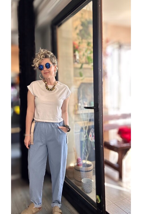 Betty İtalyan Balon Kemerli Pantolon İndigo